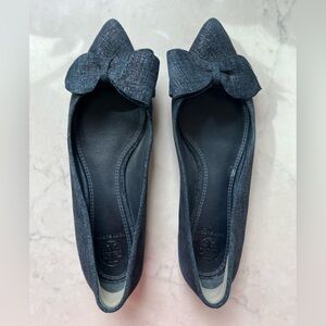 Tory Burch Navy Rosalind Pointed Toe Bow Flats sz 6.5